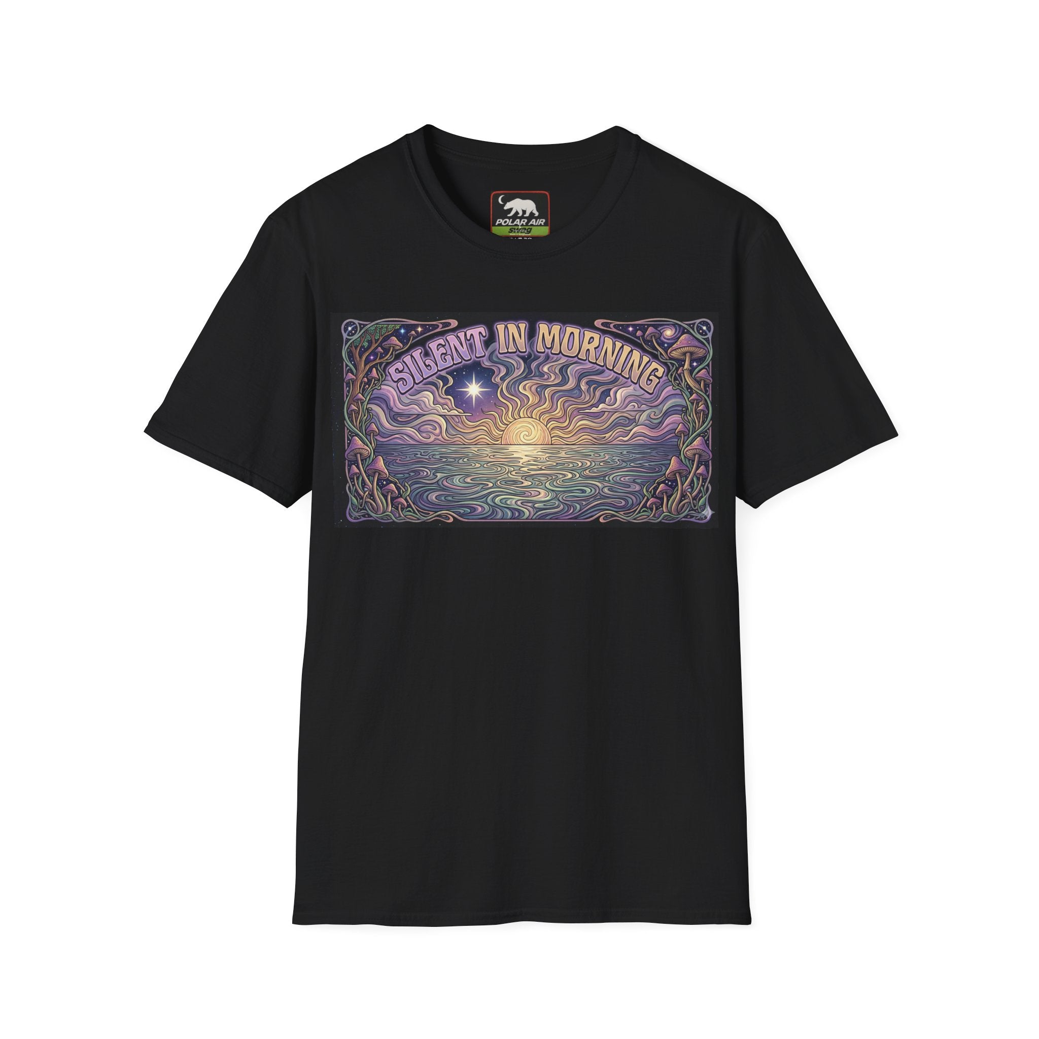 Sunrise Artwork T-Shirt — "Silent in Morning" Retro Psychedelic Dawn Tee