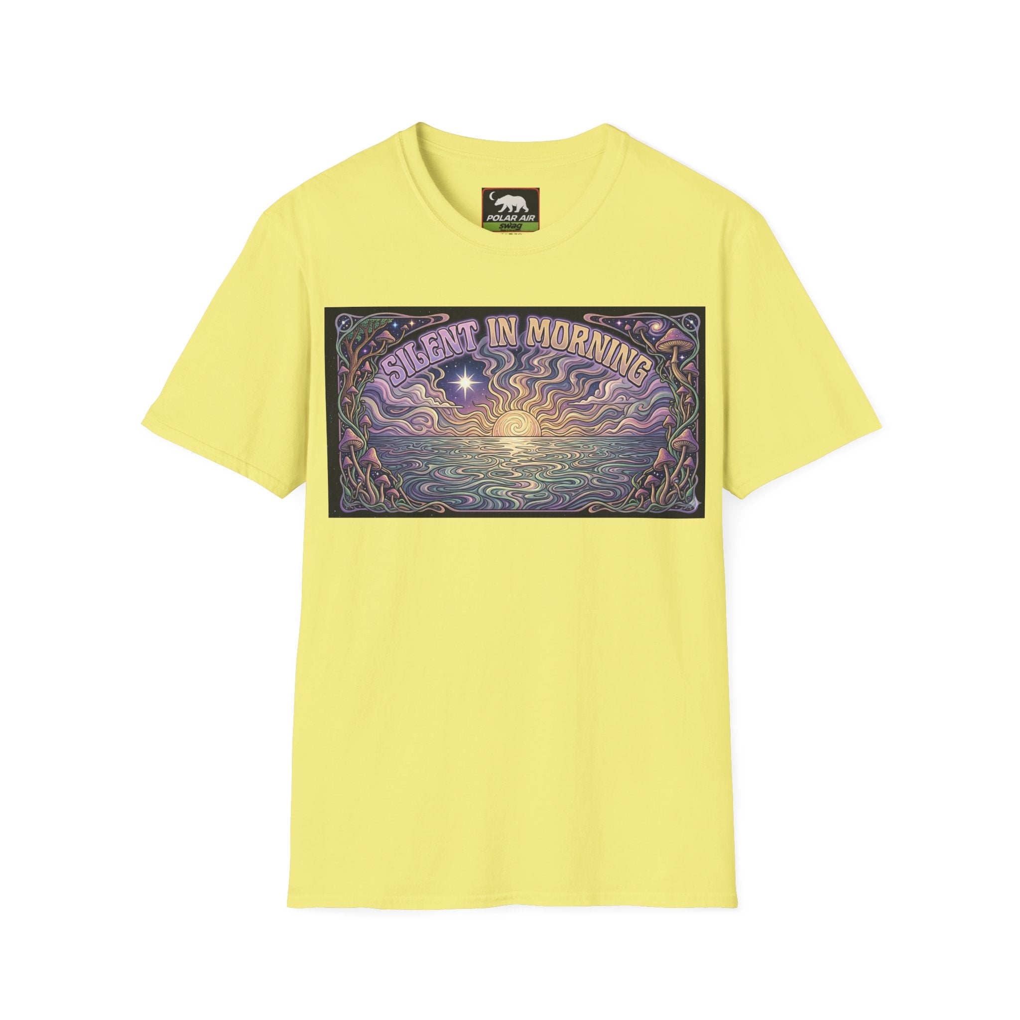Sunrise Artwork T-Shirt — "Silent in Morning" Retro Psychedelic Dawn Tee