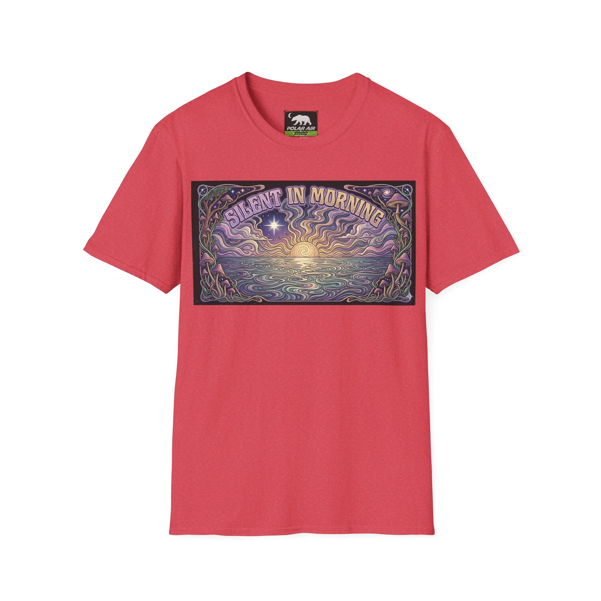 Sunrise Artwork T-Shirt — "Silent in Morning" Retro Psychedelic Dawn Tee