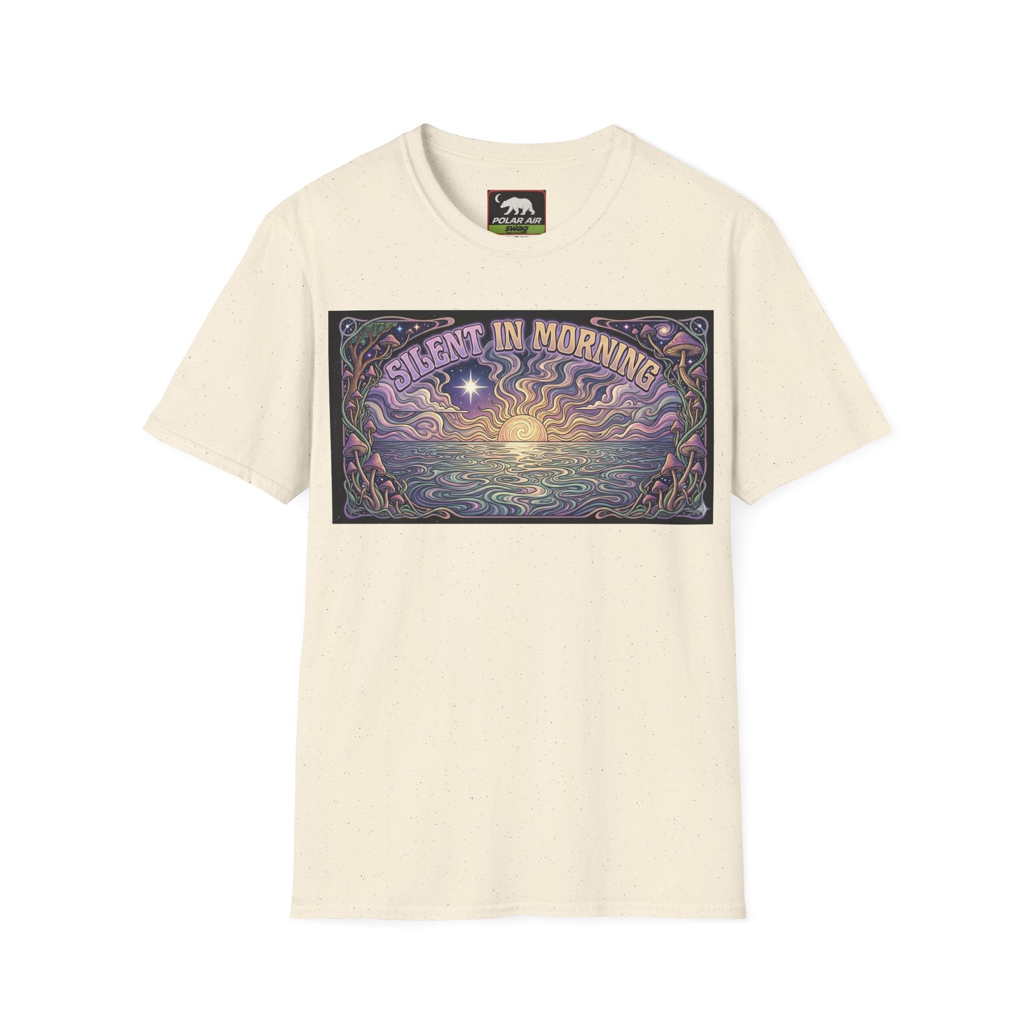 Sunrise Artwork T-Shirt — "Silent in Morning" Retro Psychedelic Dawn Tee