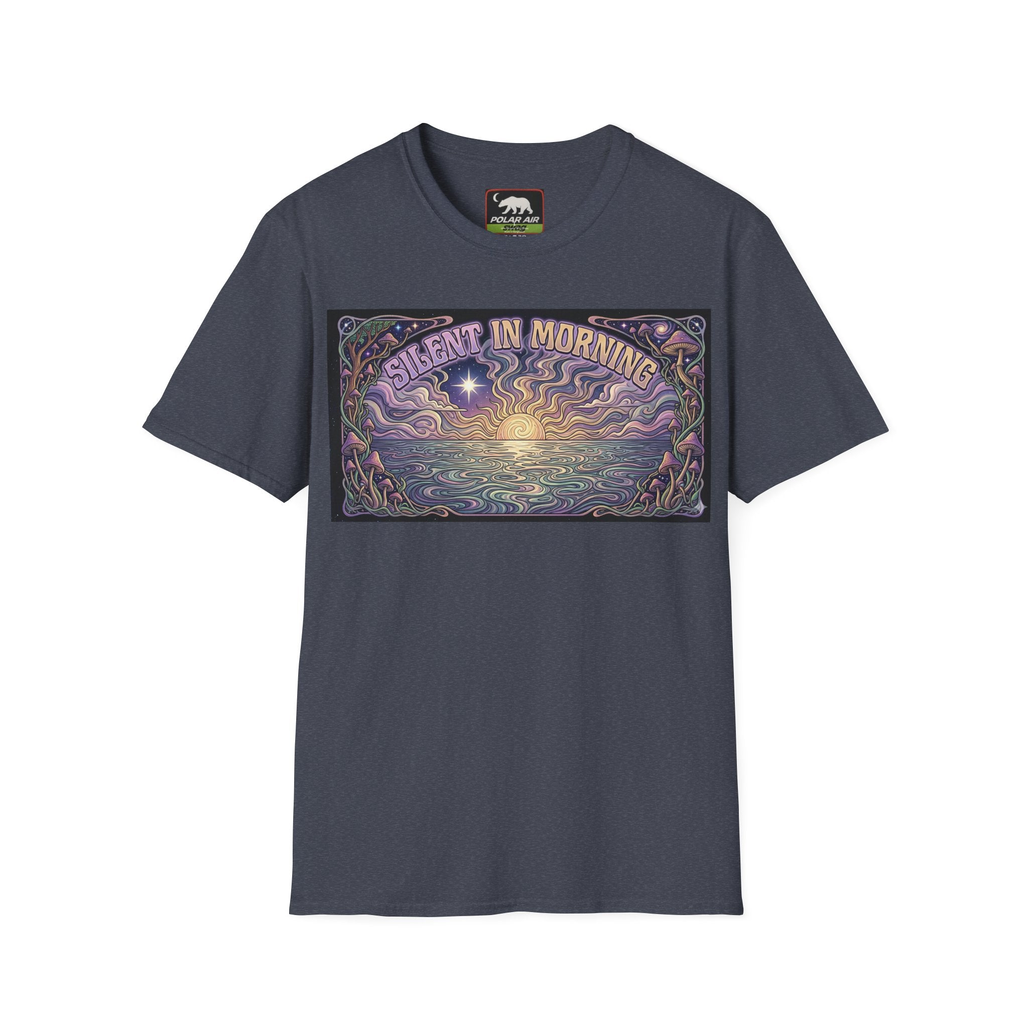 Sunrise Artwork T-Shirt — "Silent in Morning" Retro Psychedelic Dawn Tee