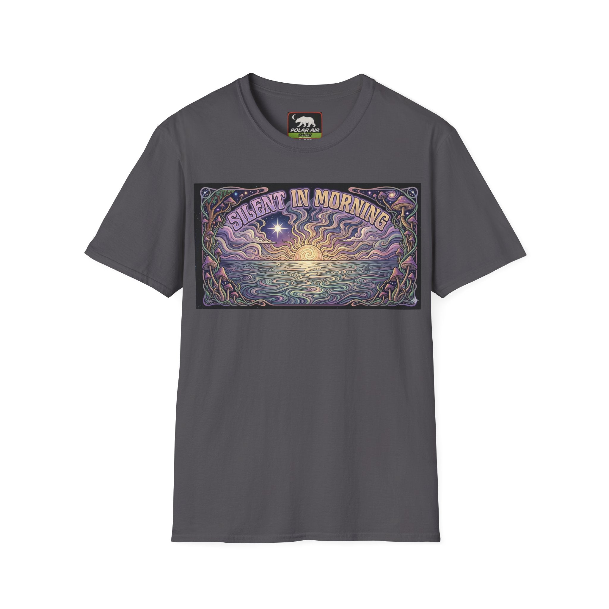 Sunrise Artwork T-Shirt — "Silent in Morning" Retro Psychedelic Dawn Tee