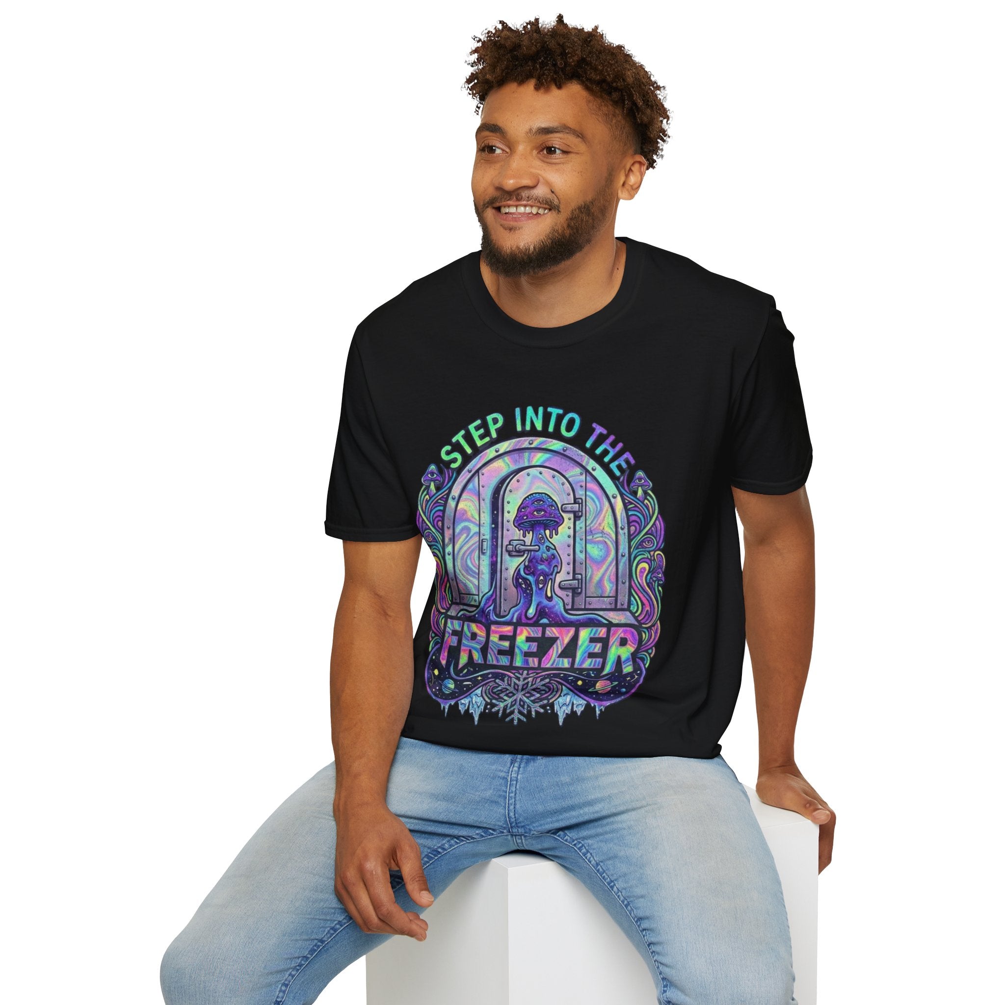 Step Into the Freezer T-Shirt — Psychedelic Mushroom Retro Graphic Tee