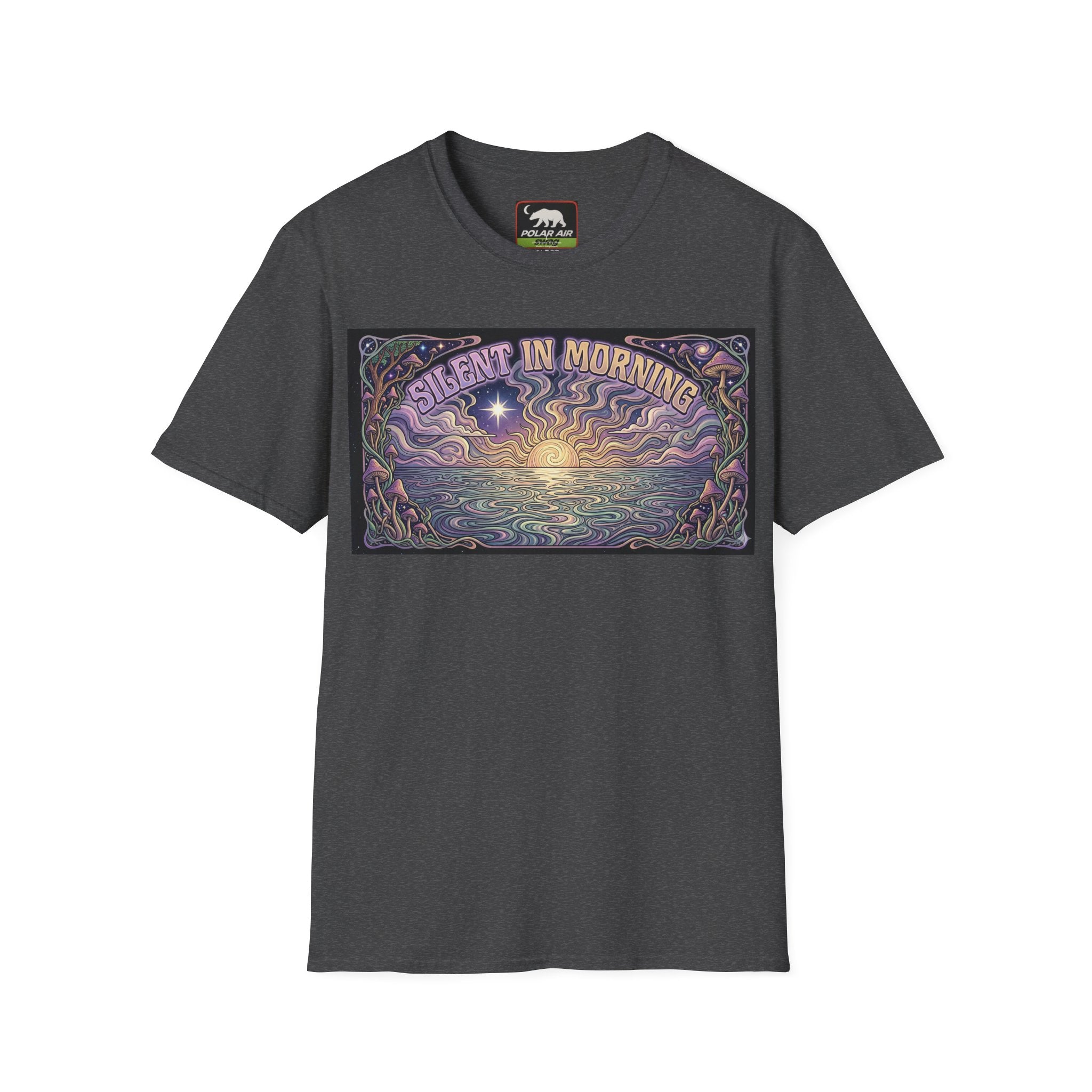 Sunrise Artwork T-Shirt — "Silent in Morning" Retro Psychedelic Dawn Tee