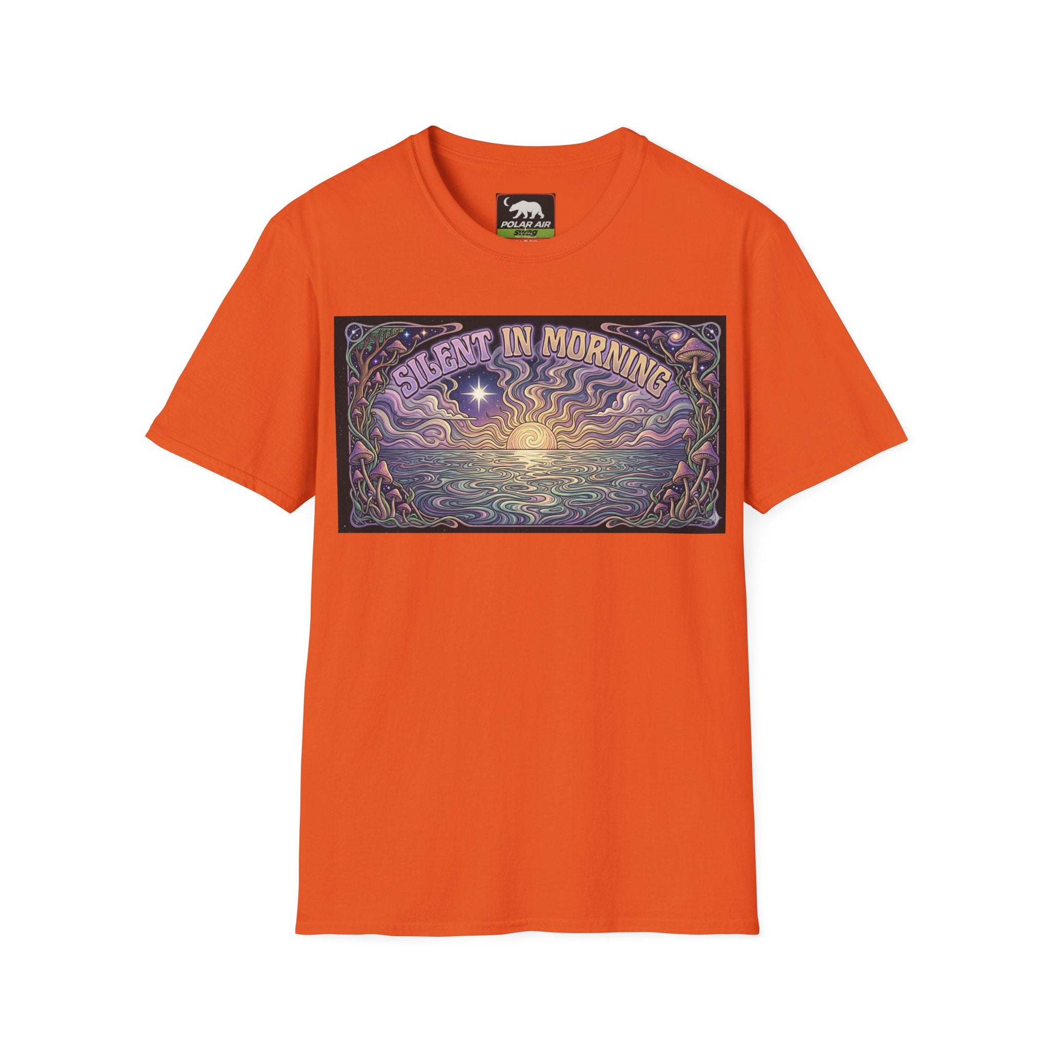 Sunrise Artwork T-Shirt — "Silent in Morning" Retro Psychedelic Dawn Tee