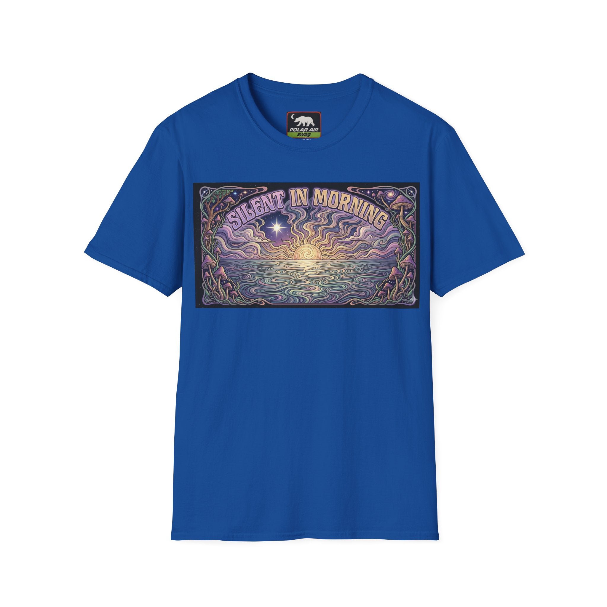 Sunrise Artwork T-Shirt — "Silent in Morning" Retro Psychedelic Dawn Tee