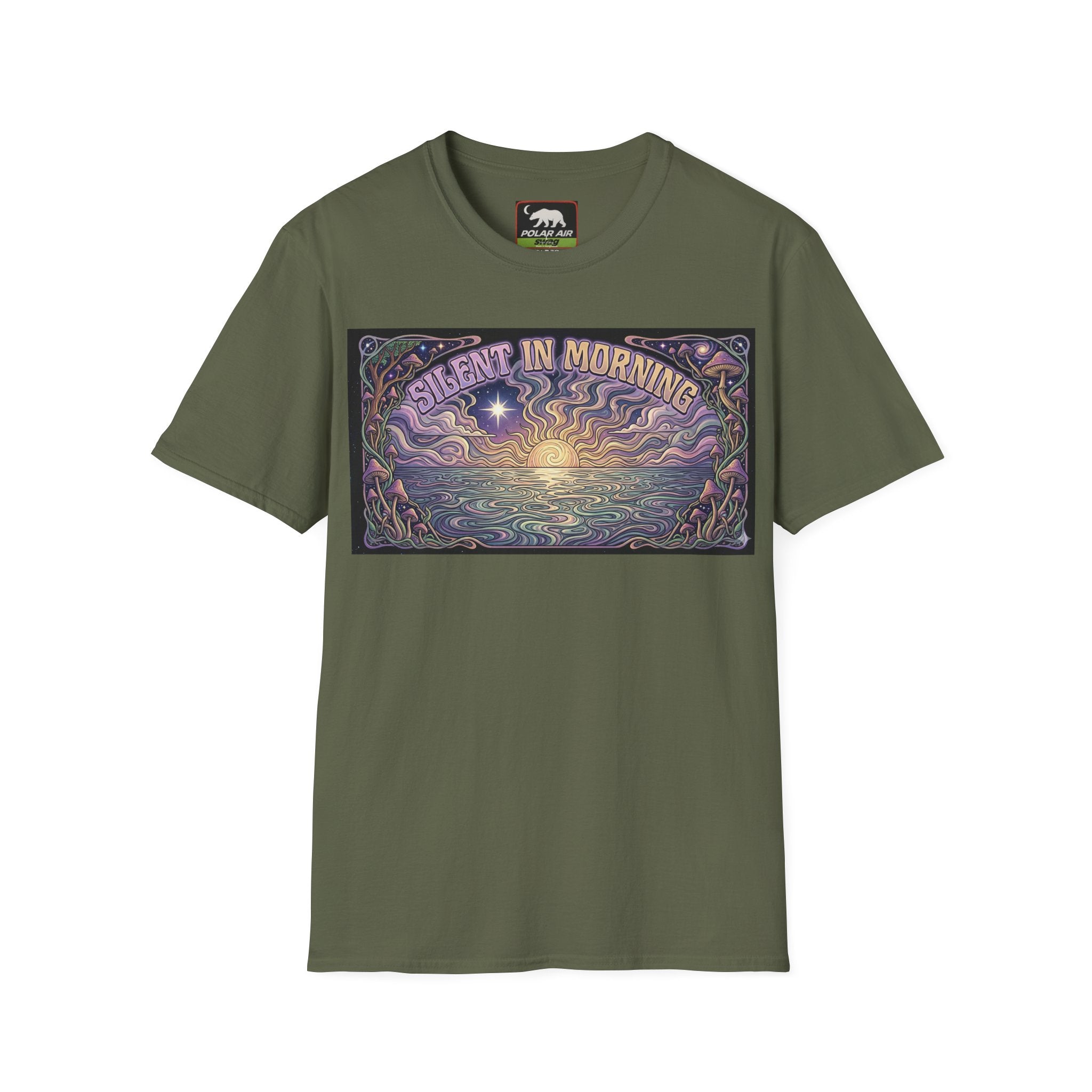 Sunrise Artwork T-Shirt — "Silent in Morning" Retro Psychedelic Dawn Tee
