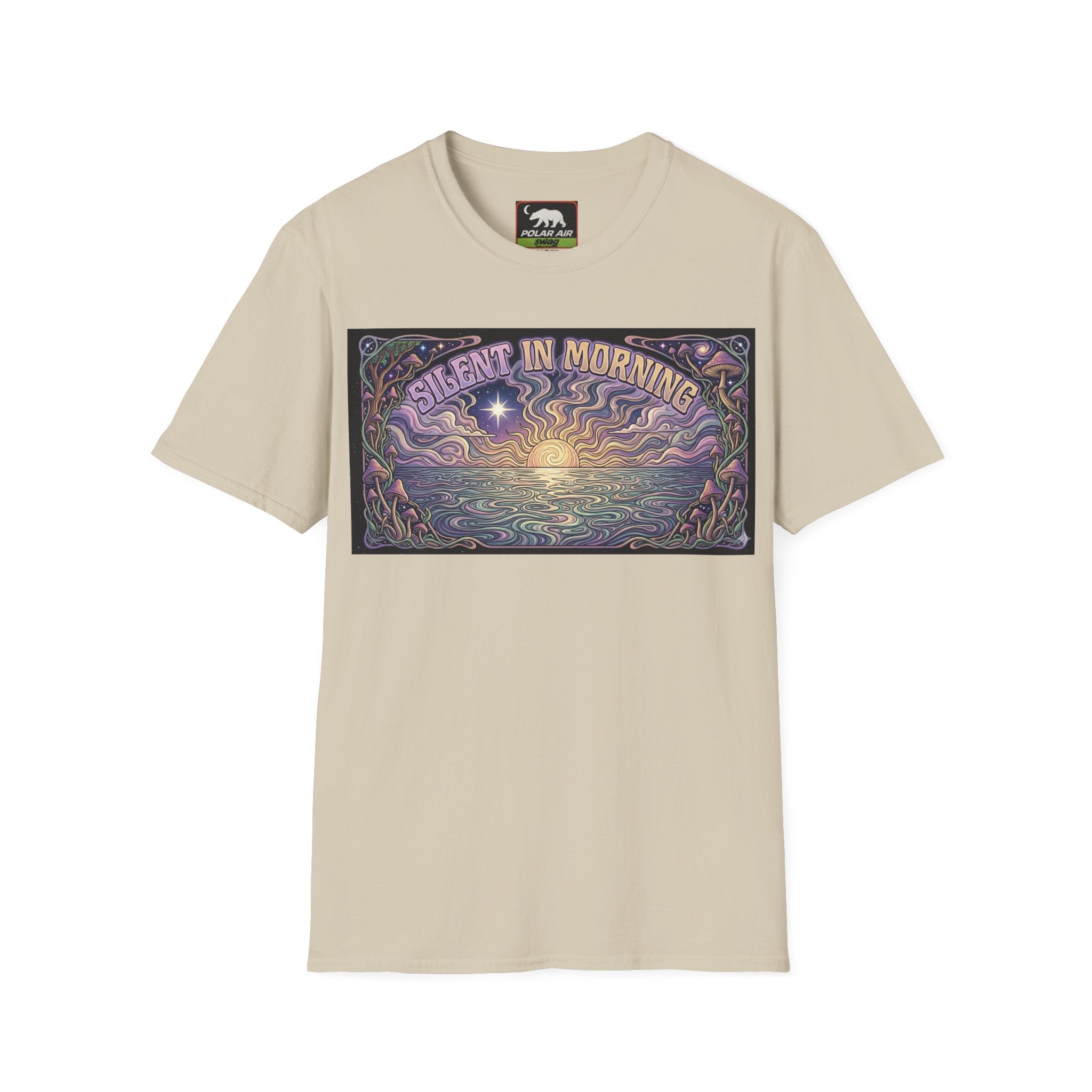 Sunrise Artwork T-Shirt — "Silent in Morning" Retro Psychedelic Dawn Tee