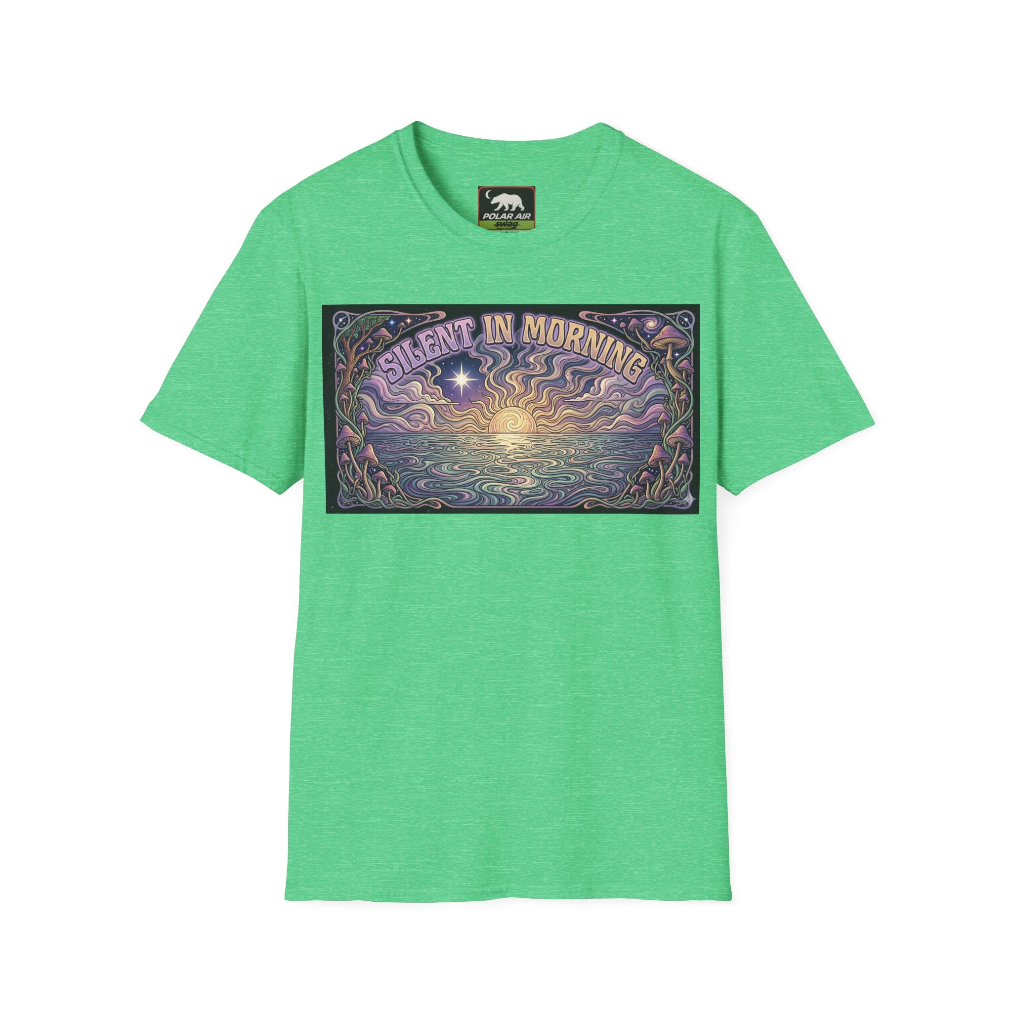 Sunrise Artwork T-Shirt — "Silent in Morning" Retro Psychedelic Dawn Tee